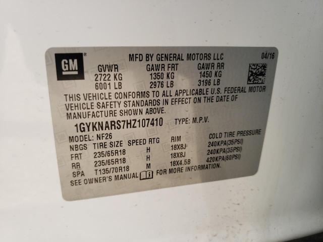 1GYKNARS7HZ107410 - 2017 CADILLAC XT5 WHITE photo 13