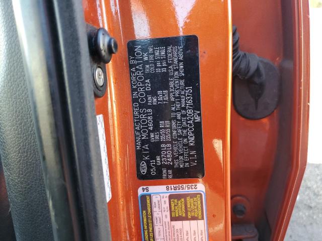 KNDPCCA20B7163751 - 2011 KIA SPORTAGE EX ORANGE photo 13