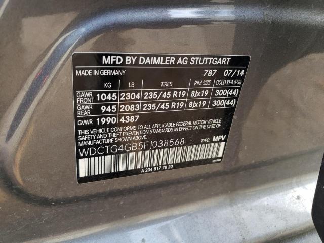 WDCTG4GB5FJ038568 - 2015 MERCEDES-BENZ GLA 250 4MATIC GRAY photo 12