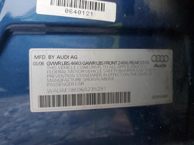 WAUAF78E06A235297 - 2006 AUDI A4 2 TURBO BLUE photo 12