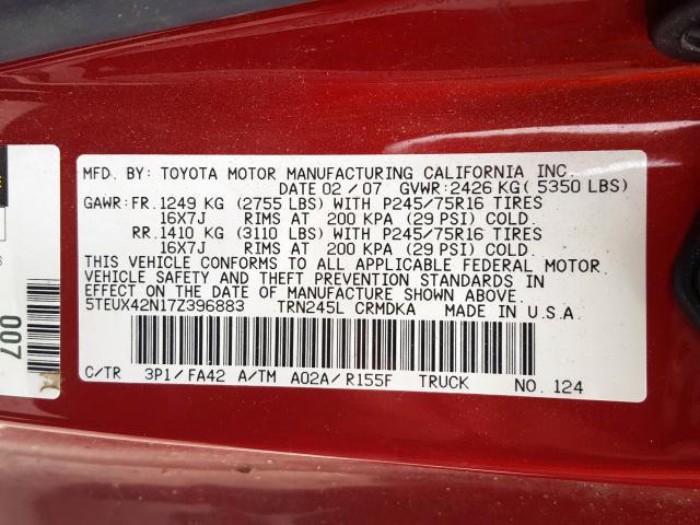 5TEUX42N17Z396883 - 2007 TOYOTA TACOMA ACCESS CAB  photo 10