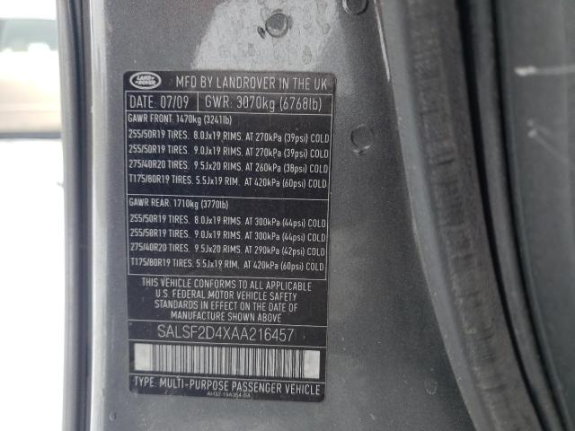 SALSF2D4XAA216457 - 2010 LAND ROVER RANGE ROVE HSE BLACK photo 13