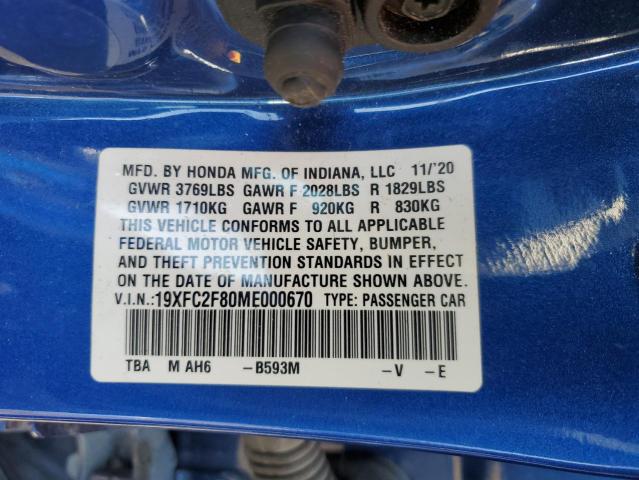 19XFC2F80ME000670 - 2021 HONDA CIVIC SPORT 蓝色 照片 12