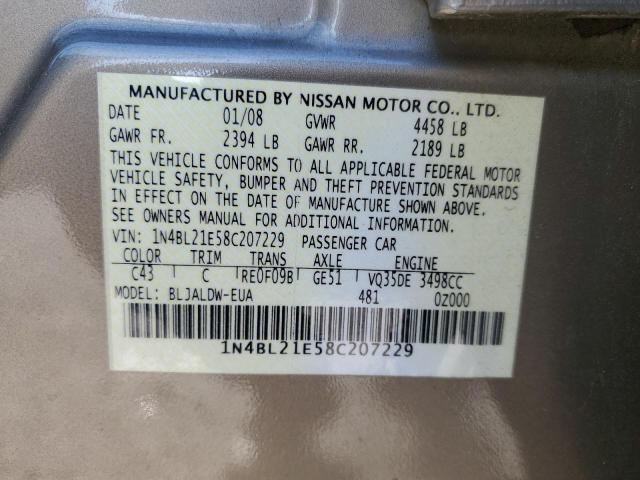 1N4BL21E58C207229 - 2008 NISSAN ALTIMA 3.5SE GOLD photo 12