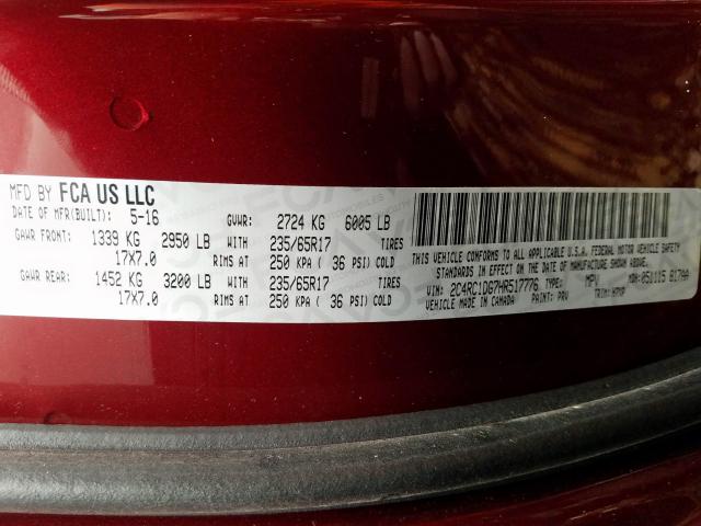 2C4RC1DG7HR517776 - 2017 CHRYSLER PACIFICA TOURING  photo 10