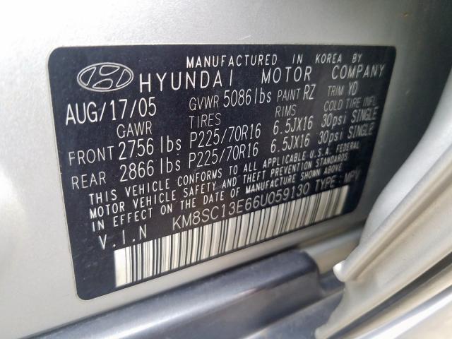 KM8SC13E66U059130 - 2006 HYUNDAI SANTA FE GLS  photo 10