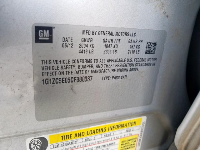 1G1ZC5E05CF380337 - 2012 CHEVROLET MALIBU 1LT  照片 10