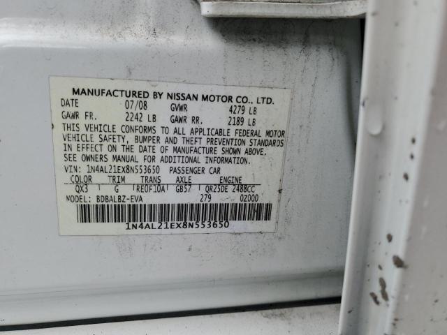 1N4AL21EX8N553650 - 2008 NISSAN ALTIMA 2.5 WHITE photo 12