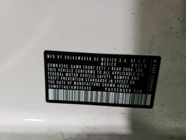3VW5T7AU1KM035439 - 2019 VOLKSWAGEN GTI S WHITE photo 12