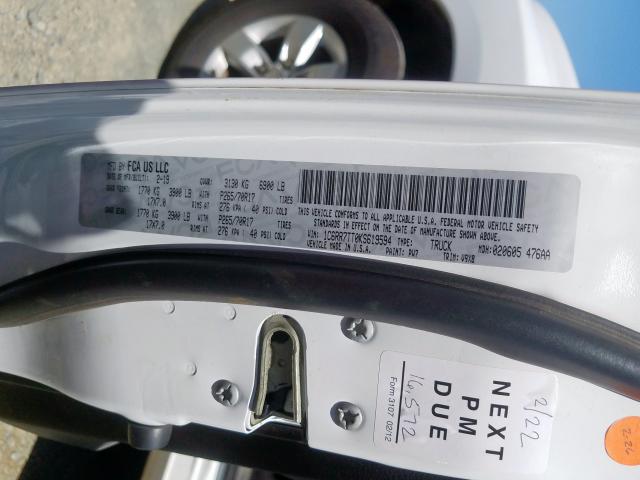 1C6RR7TT0KS619594 - 2019 RAM 1500 CLASSIC SLT  foto 10