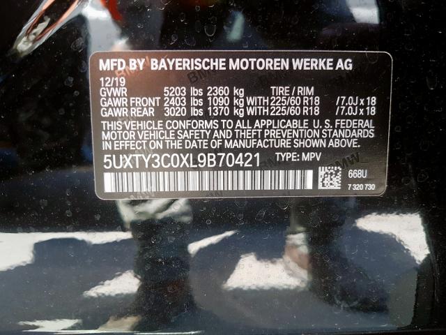 5UXTY3C0XL9B70421 - 2020 BMW X3 SDRIVE30I  photo 10