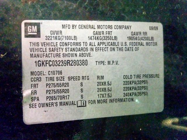 1GKFC03239R280380 - 2009 GMC YUKON DENALI  photo 10