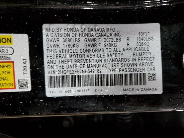 2HGFE2F52NH542182 - 2022 HONDA CIVIC SPORT BLACK photo 12