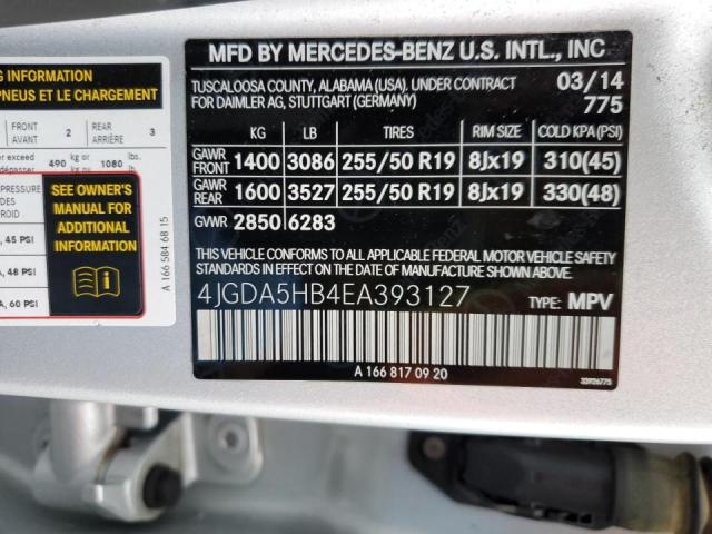 4JGDA5HB4EA393127 - 2014 MERCEDES-BENZ ML 350 4MATIC SILVER photo 13