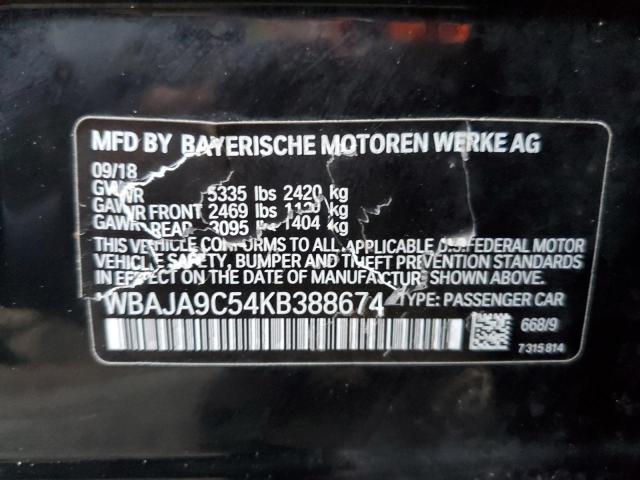 WBAJA9C54KB388674 - 2019 BMW 530E BLACK photo 12