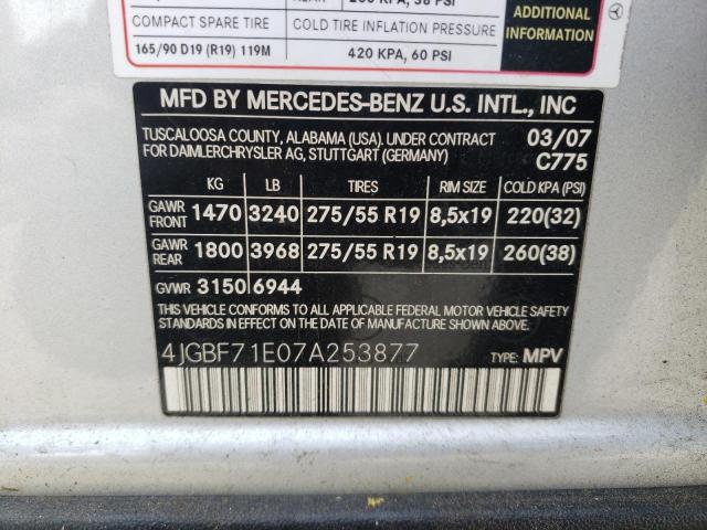 4JGBF71E07A253877 - 2007 MERCEDES-BENZ GL 450 4MATIC SILVER photo 13