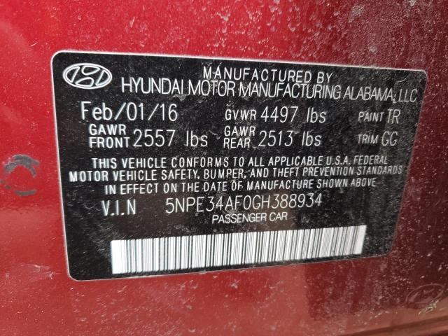 5NPE34AF0GH388934 - 2016 HYUNDAI SONATA SPORT Rot Foto 13