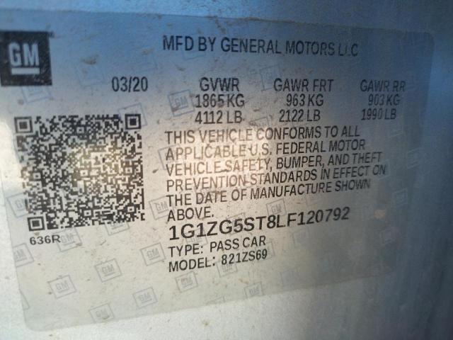 1G1ZG5ST8LF120792 - 2020 CHEVROLET MALIBU RS ვერცხლისფერი ფოტო 14