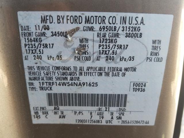 1FTRF14W54NA91625 - 2004 FORD F150  photo 10