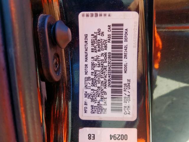 1NXBU4EE6AZ301869 - 2010 TOYOTA COROLLA BASE  照片 10