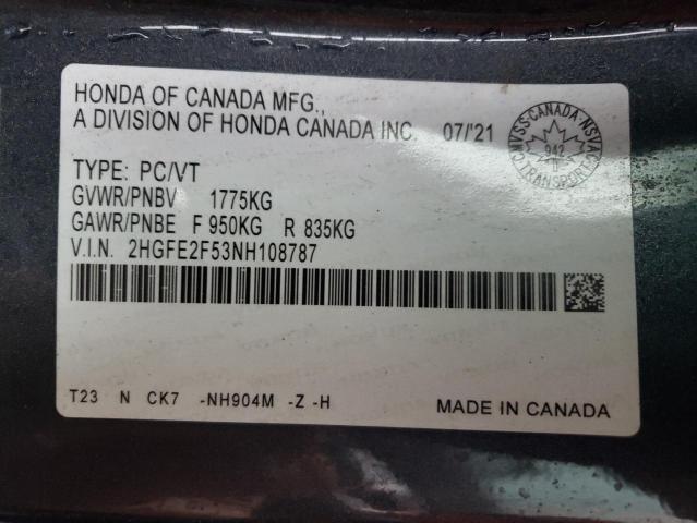 2HGFE2F53NH108787 - 2022 HONDA CIVIC SPORT 灰色 照片 14