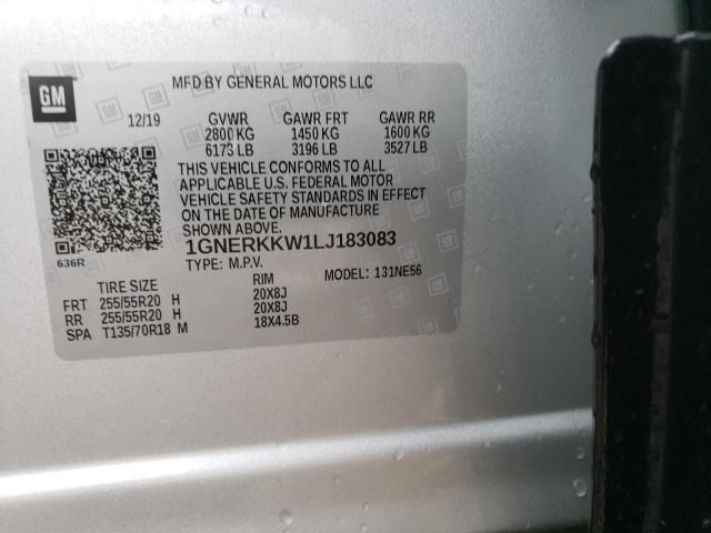 1GNERKKW1LJ183083 - 2020 CHEVROLET TRAVERSE PREMIER SILVER photo 13