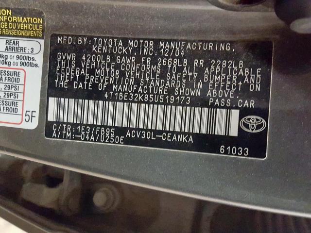 4T1BE32K85U519173 - 2005 TOYOTA CAMRY LE  photo 10