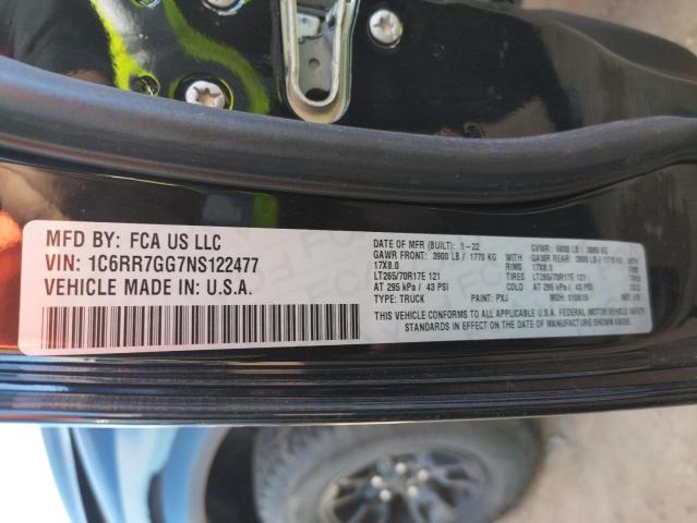 1C6RR7GG7NS122477 - 2022 RAM 1500 CLASS SLT შავი ფოტო 12