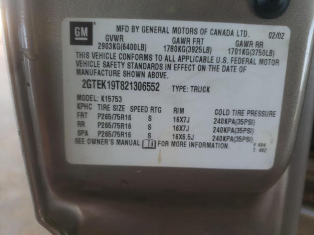 2GTEK19T821306552 - 2002 GMC NEW SIERRA K1500 TAN photo 12