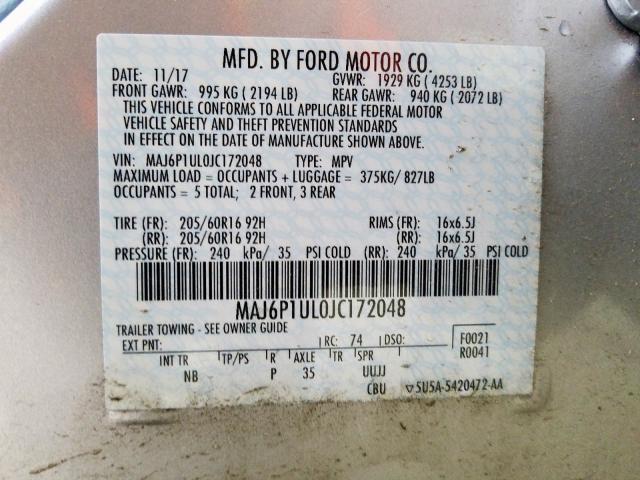 MAJ6P1UL0JC172048 - 2018 FORD ECOSPORT SE  photo 10