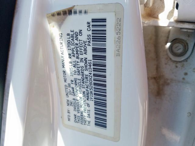 1Y1SK5280XZ413461 - 1999 CHEVROLET GEO PRIZM BASE  photo 10