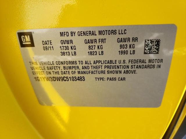 1G1YW3DW9C5103483 - 2012 CHEVROLET CORVETTE GRAND SPORT YELLOW photo 13