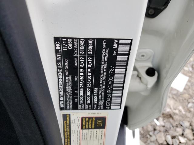 4JGDA5HBXCA021787 - 2012 MERCEDES-BENZ ML 350 4MATIC WHITE photo 13