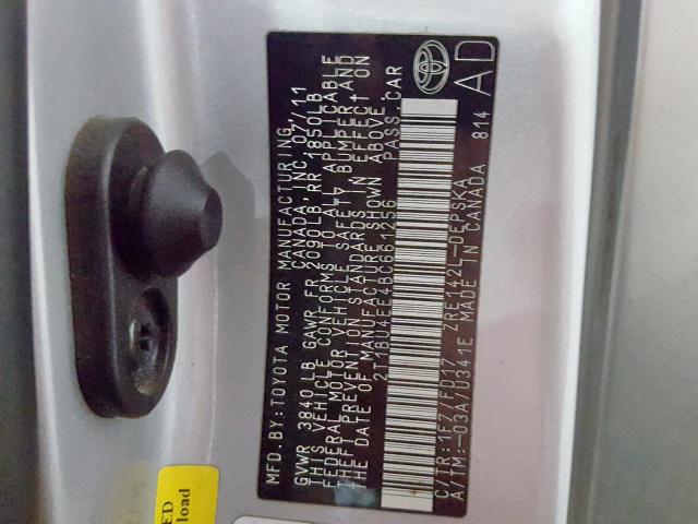 2T1BU4EE4BC661256 - 2011 TOYOTA COROLLA BASE  照片 10