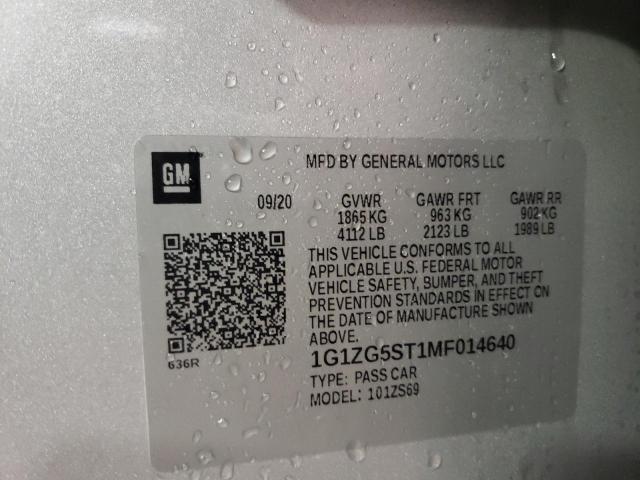 1G1ZG5ST1MF014640 - 2021 CHEVROLET MALIBU RS 银色 照片 12