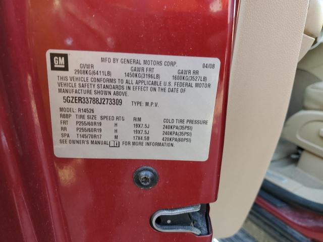 5GZER33788J273309 - 2008 SATURN OUTLOOK XR RED photo 13