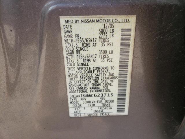 5N1AR18U66C623715 - 2006 NISSAN PATHFINDER LE TAN photo 13