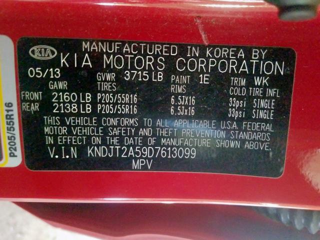 KNDJT2A59D7613099 - 2013 KIA SOUL  photo 10