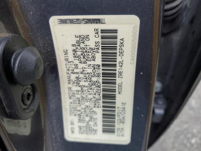 5YFBU4EE0DP186160 - 2013 TOYOTA COROLLA BASE 灰色 照片 12