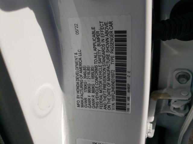 19XFL2H8XNE016972 - 2022 HONDA CIVIC SPORT 白色 照片 12