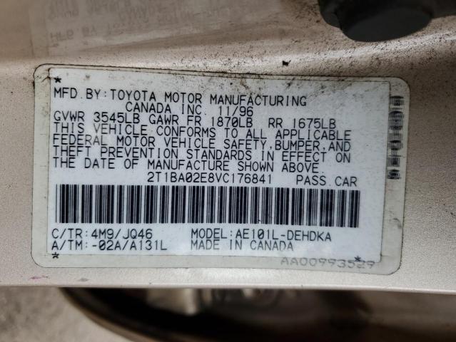 2T1BA02E8VC176841 - 1997 TOYOTA COROLLA BASE BEIGE photo 12