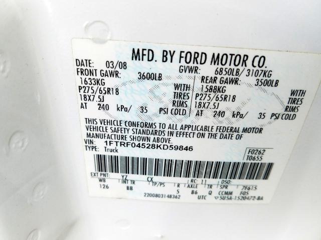 1FTRF04528KD59846 - 2008 FORD F150  photo 10