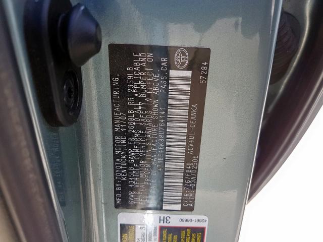 4T1BE46K88U764141 - 2008 TOYOTA CAMRY CE  photo 10