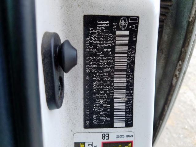 2T1BU4EE6BC612575 - 2011 TOYOTA COROLLA BASE  照片 10