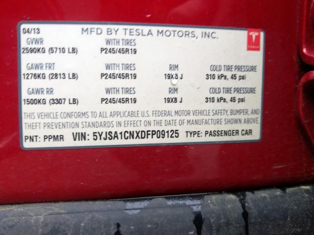 5YJSA1CNXDFP09125 - 2013 TESLA MODEL S  լուսանկար 10