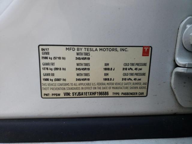 5YJSA1E1XHF196586 - 2017 TESLA MODEL S Սպիտակ լուսանկար 12