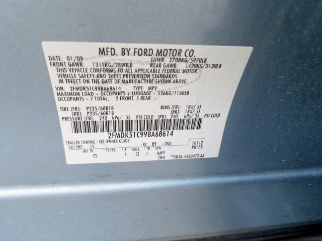 2FMDK51C99BA68614 - 2009 FORD FLEX SE  photo 10