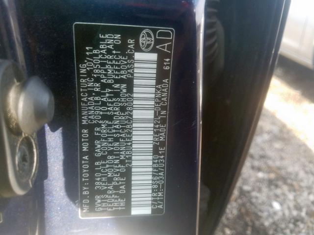 2T1BU4EE2BC728002 - 2011 TOYOTA COROLLA BASE  照片 10