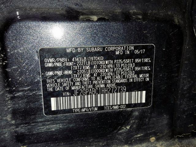 JF2GPABC1HH272739 - 2017 SUBARU CROSSTREK PREMIUM  ფოტო 10