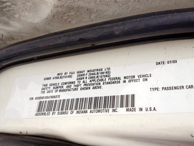 4S3BH815547606370 - 2004 SUBARU LEGACY OUTBACK H6 3.0 SPECIAL  photo 10